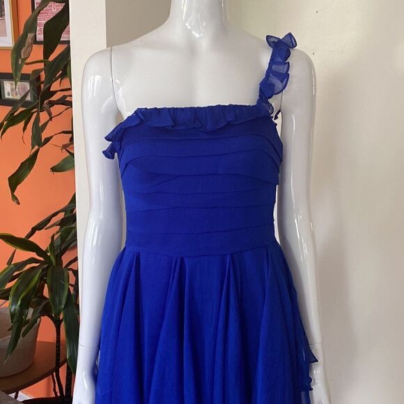 Aidan Mattox Cobalt Blue Fairycore Hi-Low Single Strap Formal Dress/ Gown Size 6 - Picture 3 of 11